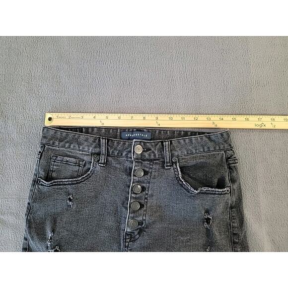 Aeropostale Black Denim Mini Skirt Size 6 Distressed Y2K Goth Skater Grunge - Picture 7 of 9